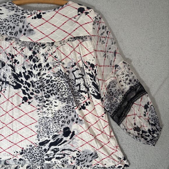 Anthropologie Women’s Mathilda Balloon Sleeve Mixed Print Blouse XL Sheer Boho - Picture 14 of 15